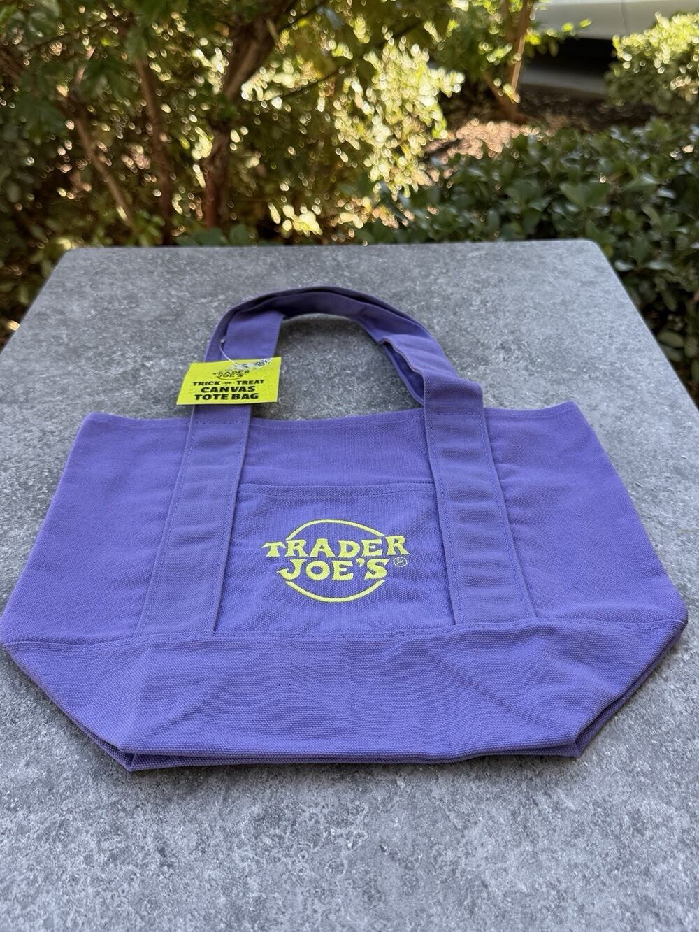 Trader Joe’s Mini Canvas Tote Bag Halloween Purple Trick Or Treat NWT